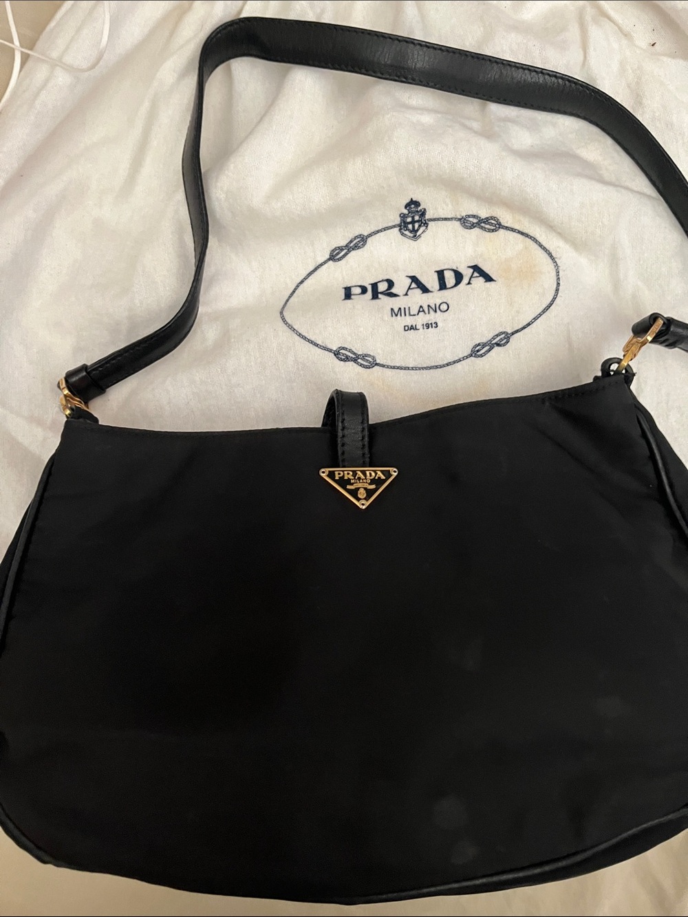 Prada Black Nylon Shoulder Bag with Gold Circle Hook - Picture 3 of 5